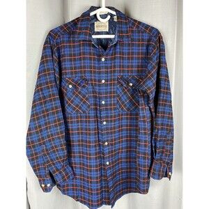 VTG Saugatuck Dry Goods Men's Sz L Blue/Red Plaid Long Sleeve Flannel Shirt